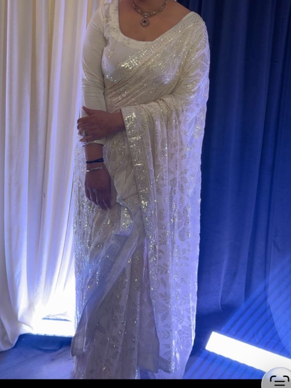 White sequins saree